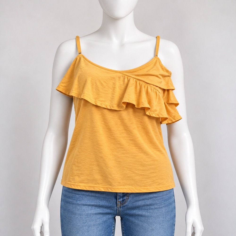H&M Ruffle Cami Top Womens XL Orange Spaghetti Strap V-Neck Sleeveless